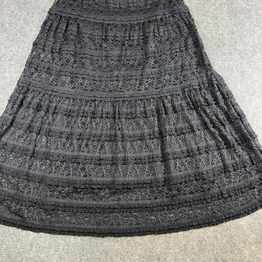 Max Studio Black Tiered Lace Maxi Skirt Boho Romantic Goth Size S Witchy Cottage